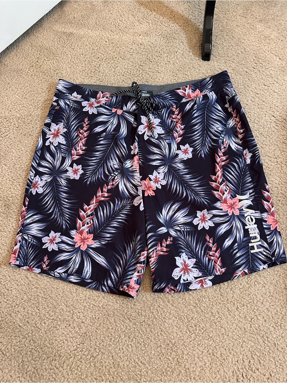 Hurley Men's Navy Floral Board Shorts with Pink Accents